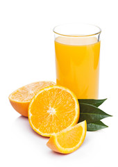 Glass of organic fresh orange juice with fruits