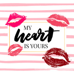Happy Valentine's Day hand drawn brush lettering with long shadow, isolated on rich red background. Perfect for holiday flat design. Vector illustration.