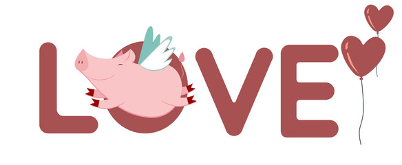 cute flying pig, vector illustration