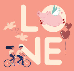 cute flying pig, vector illustration