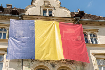 Large display of the Romania flag