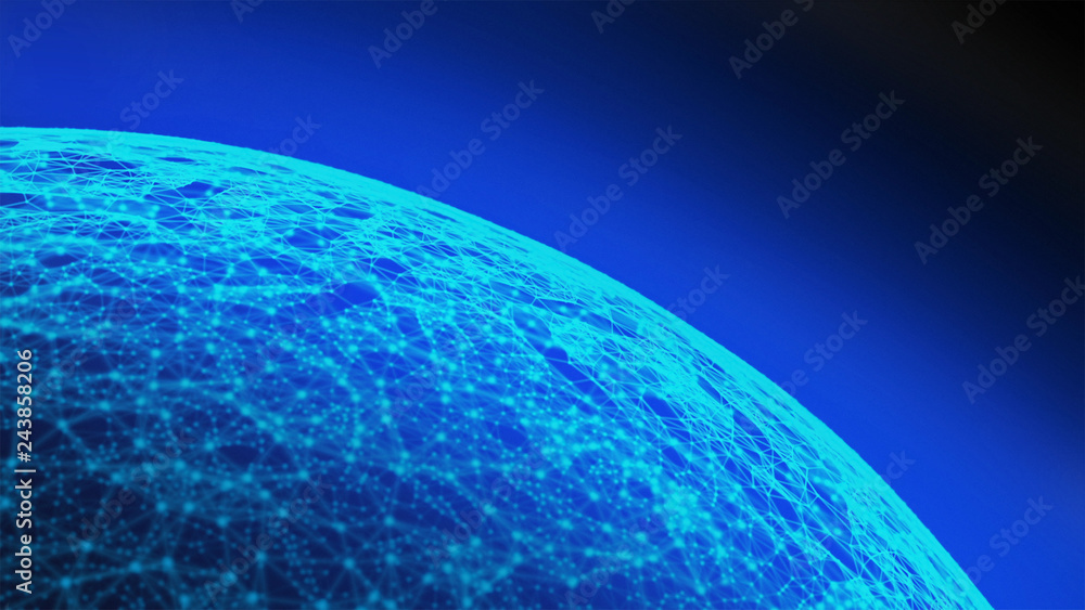 Poster world. planet earth with digital computer network connection lines in internet technology concept of