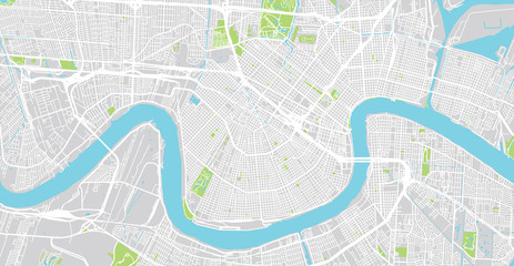 Obraz premium Mapa miasta miejskiego wektora Nowy Orlean, Luizjana, Stany Zjednoczone Ameryki