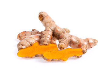 turmeric roots isolated on white background