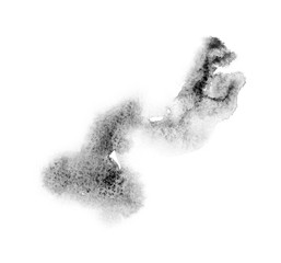 black watercolor splash isolated on white background, for text, banner, card, invitation, design for tag and label, logo, brand. color like gray, grey  © wrongorright