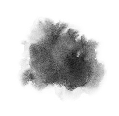 watercolor black and gray, grey texture splash isolated on white background, for text, banner, card, invitation, design for tag and label, logo, brand