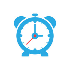 Great design of the blue alarm clock on a white background