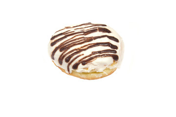 Bun with white cream on isolated white background.