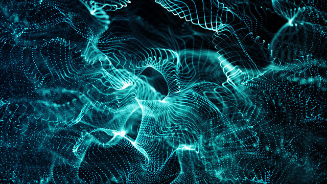 Color shine graphic. High virtual detail vision. 3d fiber. Light effect. Beautiful light flares. Glowing streaks dark background. 3D rendering.