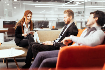 Business people conversation. Technology at hand