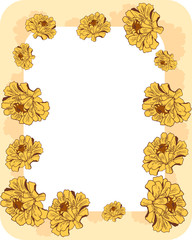 Wreath, frame with yellow flowers (zinnia, camomile, sunflower, daisy). Elegant floral background for Save the date, Women`s day, Valentine`s day, Mother`s day card. Vector illustration.