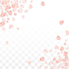 Love Hearts Confetti Falling Background. St. Valentine's Day pattern Romantic Scattered Hearts. Vector Illustration for Cards, Banners, Posters, Flyers for Wedding, Anniversary, Birthday Party, Sales.
