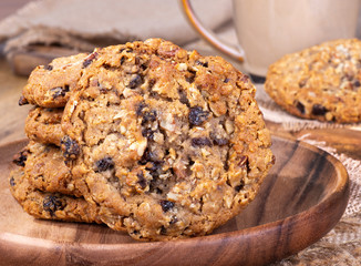 Stack of Oatmeal Raisin Nut Cookies