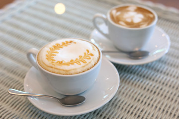 caramel macchiato and latte hot coffee drink tasty in cafe restaurant