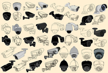 white background technology, set of cctv cameras