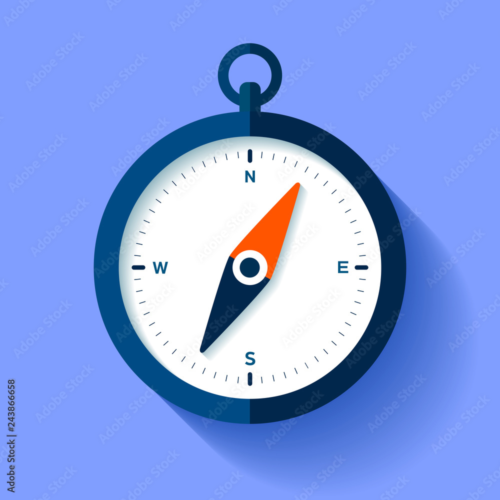 Aufkleber compass icon in flat style, nautical tool on color background. vector design element for you busines