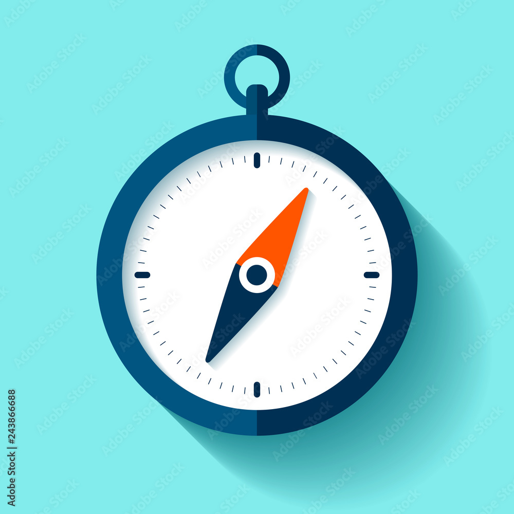 Poster compass icon in flat style, nautical tool on color background. vector design element for you busines