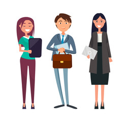 Vector Woman with Sheet of Paper, Boss Briefcase