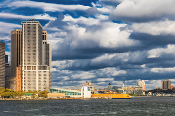 Fototapeta premium New York City, Staten Island Ferry departs from Battery Park