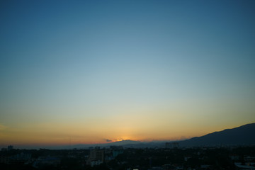dramatic sunset sky in the city skyline