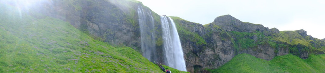 Panorama of the waterfall Seljalandsfoss