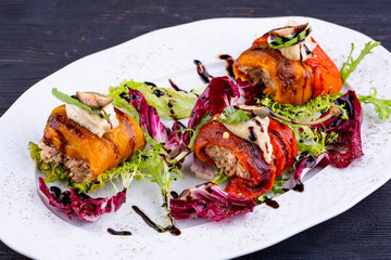 The stuffed sweet pepper with capers and a tuna in soy sauce