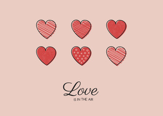 Concept of a greeting card with hearts for Valentine's Day. Vector