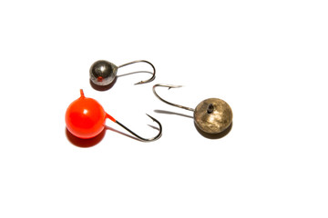 Winter fishing jig. Winter fishing jig weighted. Isolated on white background.