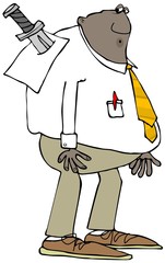 Ethnic businessman with a knife in his back