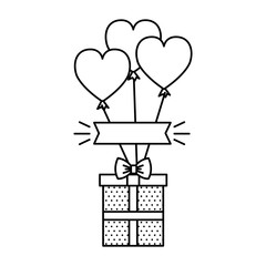giftbox with heart shaped party balloons