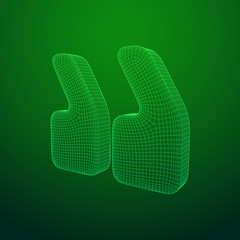 Quote comma sign abstract model line and composition digitally drawn. Wireframe low poly mesh vector illustration