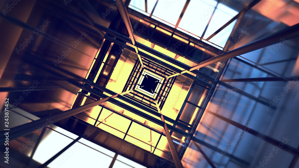 Poster 3d render futuristic virtual technology background with lines glass and grids