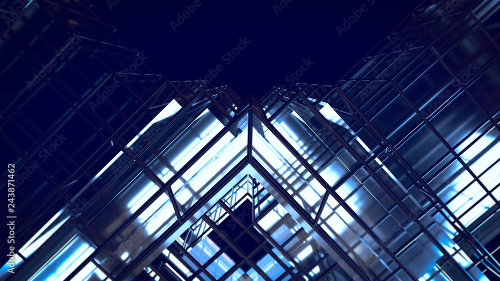 Poster 3d render futuristic virtual technology background with lines glass and grids