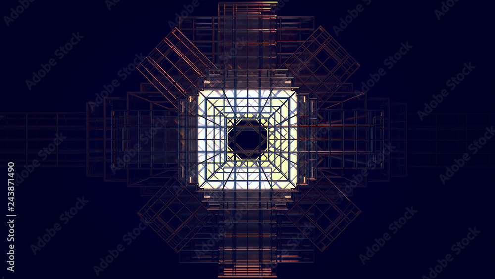 Poster 3d render futuristic virtual technology background with lines glass and grids