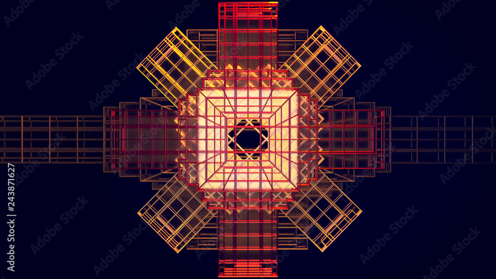 Poster 3d render futuristic virtual technology background with lines glass and grids