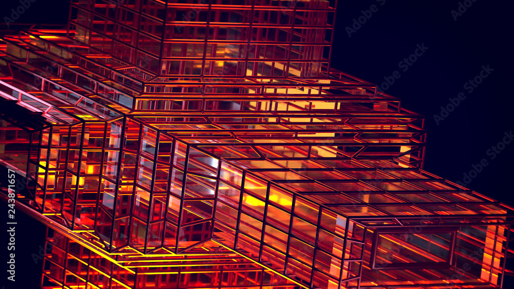 Poster 3d render futuristic virtual technology background with lines glass and grids