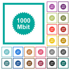 1000 mbit guarantee sticker flat color icons with quadrant frames