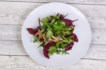 Mix salad with meat and asparagus