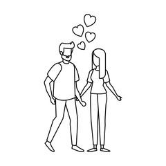 lovers couple with hearts floating