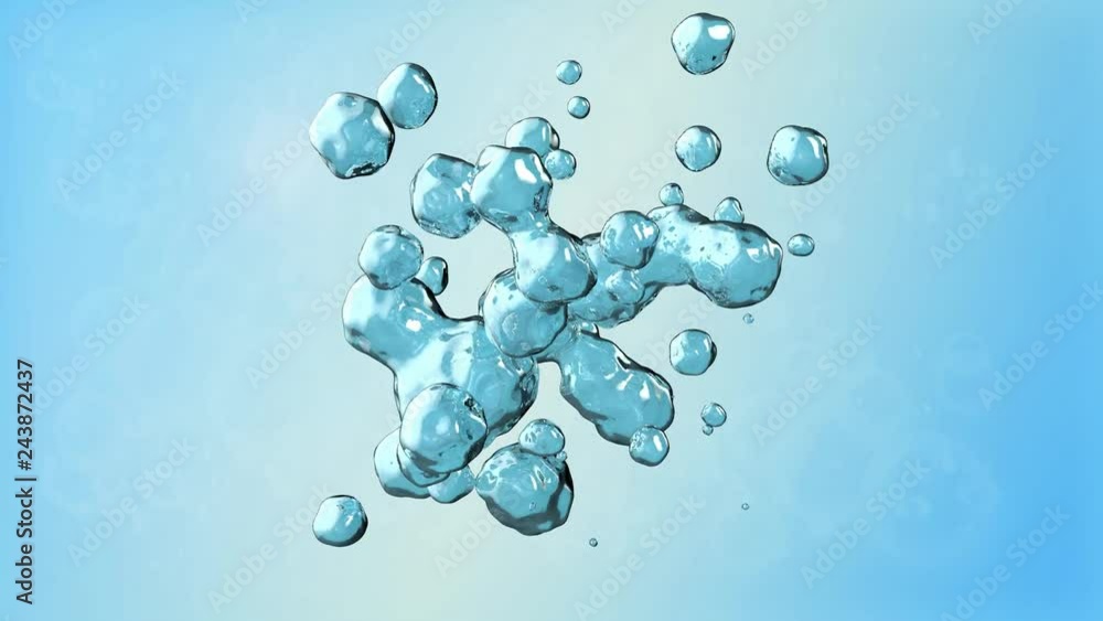 Poster 3D animation of water drops that float in zero gravity.
