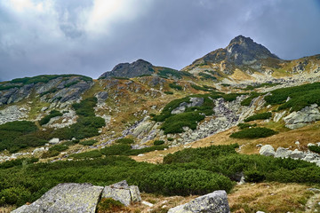 Beautiful panoramic view of the High Tatras mountains in the early autumn, Slovakia.