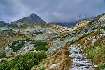 Beautiful panoramic view of the High Tatras mountains in the early autumn, Slovakia.