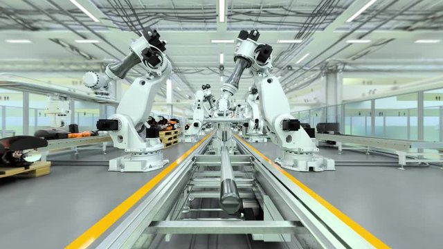 Industrial Robot Factory - 3D Animation - Flat Version, V1