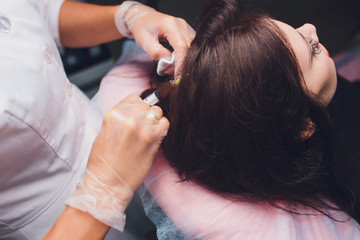 Platelet rich plasma injection procedure. Hair growth stimulation. PRP therapy process.