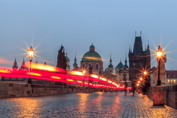 Obraz premium morning view of the Charles Bridge and the city of Pragu