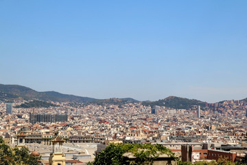 Fototapeta na wymiar Aerial view of Barcelona, Spain from Montjuïc hill on a sunny day.