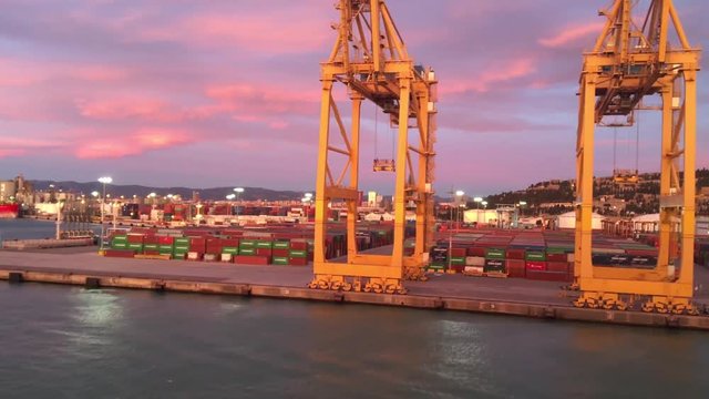 view of the port of marseilles from the ship at sunset