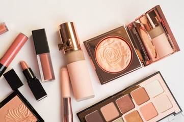 Set of luxury beautiful cosmetics for fashion make up  on white  background