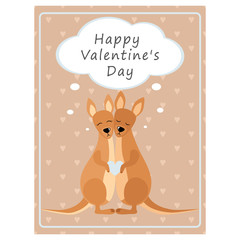 Valentine's day greeting vintage card. Love Kangaroo Vector illustration