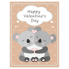 Valentine's day greeting vintage card. Hugging Koala Vector illustration